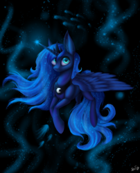 Size: 1024x1268 | Tagged: safe, artist:floralfly, princess luna, alicorn, pony, g4, ear fluff, female, night, solo