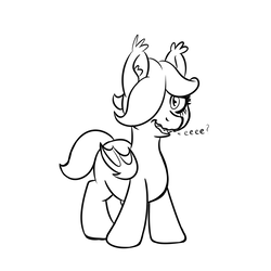 Size: 1000x1000 | Tagged: safe, artist:yakoshi, oc, oc only, bat pony, pony, eeee, female, hair over one eye, lineart, mare, monochrome, open mouth, simple background, solo, wavy mouth, white background