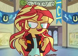 Size: 1378x999 | Tagged: safe, artist:psychodiamondstar, sunset shimmer, equestria girls, g4, my little pony equestria girls: friendship games, female, scene interpretation, solo, what more is out there
