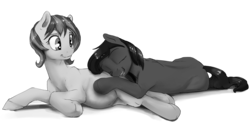 Size: 3850x1960 | Tagged: safe, artist:silfoe, oc, oc only, oc:dark light, oc:edith, earth pony, pony, commission, couple, eyes closed, female, lesbian, mare, monochrome, oc x oc, open mouth, pregnant, shipping, simple background, smiling, transparent background