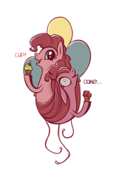 Size: 738x1157 | Tagged: safe, artist:28gooddays, pinkie pie, earth pony, pony, fanfic:cupcakes, g4, bust, cupcake, cutie mark background, dialogue, duality, food, pinkamena diane pie, wide eyes