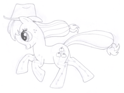 Size: 1614x1208 | Tagged: safe, artist:aafh, applejack, g4, female, monochrome, running, solo, traditional art