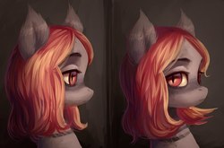 Size: 2560x1694 | Tagged: safe, artist:aphphphphp, oc, oc only, bat pony, pony, bust, female, jewelry, looking at you, mare, necklace, portrait, profile