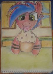 Size: 1152x1600 | Tagged: safe, artist:muffinm, oc, oc only, oc:muffin moustache, solo, tongue out, traditional art