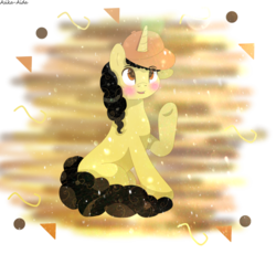 Size: 933x857 | Tagged: safe, artist:asika-aida, oc, oc only, oc:curly fries, pony, unicorn, blushing, commission, hat, male, solo, stallion