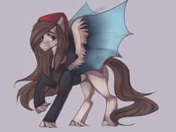 Size: 1400x1050 | Tagged: safe, artist:orfartina, oc, oc only, bat pony, pony, clothes, female, mare, raised hoof, solo