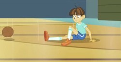 Size: 854x441 | Tagged: safe, screencap, wiz kid, equestria girls, g4, my little pony equestria girls: friendship games, photo finished, basketball, clothes, looking down, male, shoes, short, shorts, socks, solo