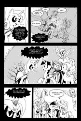 Size: 3332x4948 | Tagged: safe, artist:leon-z, applejack, fluttershy, lord tirek, pinkie pie, rainbow dash, rarity, spike, trixie, twilight sparkle, alicorn, dragon, pony, comic:returns endings & beginnings, g4, absurd resolution, black sclera, comic, golden oaks library, possessed, twilight sparkle (alicorn)