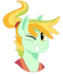 Size: 995x1165 | Tagged: safe, artist:dbkit, oc, oc only, oc:kite runner, anthro, bust, offspring, one eye closed, parent:dumbbell, parent:rainbow dash, parents:dumbdash, simple background, solo, transparent background, wink