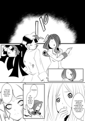 Size: 2793x3970 | Tagged: safe, artist:0ryomamikado0, fluttershy, rarity, twilight sparkle, human, comic:doki doki harmony, g4, comic, dialogue, dusk shine, high res, humanized, monochrome, rule 63, slap