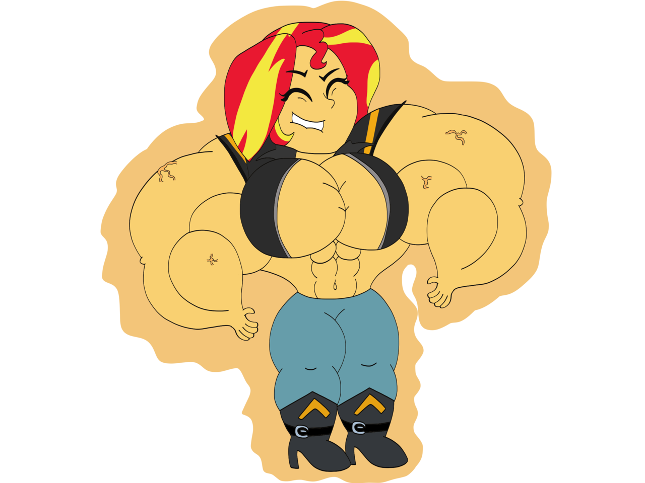 Shimmer Muscle #1381954 - safe, artist:broozerpunch, sunset shimmer, equestria girls ...