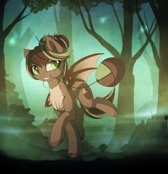 Size: 2680x2774 | Tagged: safe, artist:magnaluna, oc, oc only, oc:cocoa dot, bat pony, pony, colored pupils, commission, cute, female, forest, freckles, high res, mare, raised hoof, running, smiling, solo