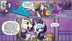 Size: 1240x706 | Tagged: safe, artist:agnesgarbowska, idw, official comic, bunny (g4), opalescence, prince blueblood, rarity, g4, spoiler:comic, spoiler:comicdeviations