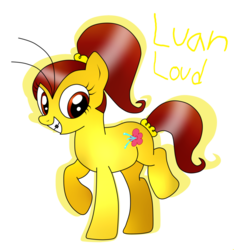 Size: 864x924 | Tagged: safe, artist:katiekane822, earth pony, pony, base used, braces, female, luan loud, mare, nickelodeon, ponified, ponytail, simple background, solo, the loud house, transparent background