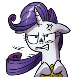 Size: 334x356 | Tagged: safe, edit, idw, rarity, g4, spoiler:comic, background removed, cross-popping veins, female, floppy ears, gritted teeth, simple background, solo, transparent background