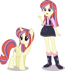 Size: 8607x9500 | Tagged: safe, artist:limedazzle, moondancer, alicorn, human, pony, unicorn, equestria girls, g4, absurd resolution, alicornified, alternate hairstyle, alternate universe, backwards cutie mark, boots, bowtie, clothes, crescent moon, cute, equestria girls-ified, female, high heel boots, human ponidox, legs, mare, moon, moondancercorn, open mouth, race swap, self ponidox, show accurate, simple background, skirt, transparent background, vector