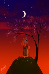 Size: 1000x1501 | Tagged: safe, artist:pideathpi, oc, oc only, oc:sonya, solo, tree, twilight (astronomy)