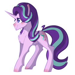 Size: 1200x1200 | Tagged: safe, artist:suenden-hund, starlight glimmer, pony, unicorn, g4, blushing, chest fluff, female, simple background, smiling, solo, white background