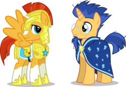 Size: 8500x5891 | Tagged: safe, artist:limedazzle, flash sentry, sunburst, pony, g4, absurd resolution, alternate hairstyle, alternate universe, armor, cloak, clothes, clothes swap, crystal empire duo, duo, glasses, mane swap, palette swap, race swap, recolor, royal guard, show accurate, simple background, smiling, species swap, transparent background, vector