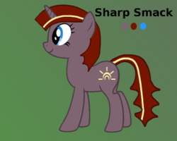 Size: 400x320 | Tagged: safe, artist:platinumdrop, oc, oc only, oc:sharp smack, pony, unicorn, female, gradient background, mare, solo