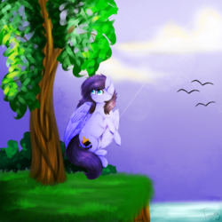 Size: 1000x1000 | Tagged: safe, artist:twinkepaint, oc, oc only, pegasus, pony, female, mare, solo, tree