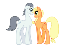 Size: 1104x704 | Tagged: safe, artist:pinkkat678, applejack, silver shill, g4, appleshill, female, looking at each other, male, shipping, simple background, straight