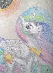Size: 2296x3150 | Tagged: safe, artist:bdreformer, princess celestia, alicorn, pony, g4, female, high res, jewelry, mare, peytral, solo, traditional art