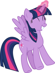 Size: 4479x5981 | Tagged: safe, artist:cloudyskie, twilight sparkle, alicorn, pony, g4, the hooffields and mccolts, .ai available, ^^, absurd resolution, cute, excited, eyes closed, female, glowing horn, grin, happy, horn, magic, mare, simple background, smiling, solo, spread wings, transparent background, twiabetes, twilight sparkle (alicorn), vector, wings