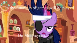 Size: 1280x720 | Tagged: safe, edit, edited screencap, screencap, twilight sparkle, g4, it's about time, card games on motorcycles, female, future twilight, in the future, meme, solo, yu-gi-oh!, yu-gi-oh! 5d's, yugioh abridged
