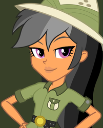Size: 818x1018 | Tagged: safe, edit, chestnut magnifico, daring do, equestria girls, g4, clothes, costume, female, hat, looking at you, pith helmet, solo, spoiler