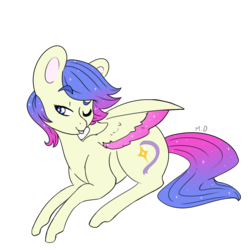 Size: 1000x1000 | Tagged: safe, artist:cinnamonsparx, oc, oc only, oc:starshine bright, pegasus, pony, female, mare, one eye closed, prone, simple background, solo, tongue out, transparent background, wink