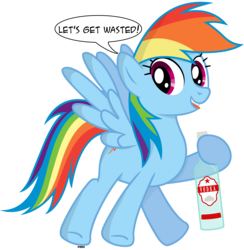 Size: 3780x3870 | Tagged: safe, artist:a4r91n, rainbow dash, pegasus, pony, g4, alcohol, biting, female, flying, high res, looking at you, simple background, solo, talking to viewer, tongue bite, transparent background, vector, vodka