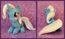 Size: 648x388 | Tagged: safe, artist:bluedragonflyplush, trixie, pony, unicorn, g4, cropped, female, irl, mare, photo, plushie, solo