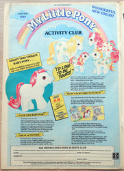 Size: 801x1105 | Tagged: safe, photographer:moonflower, activity club baby pony, pony, g1, activity club, advertisement, baby, baby pony, my little pony logo, united kingdom