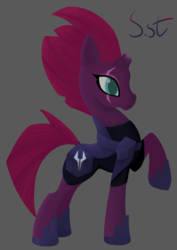 Size: 1000x1414 | Tagged: dead source, safe, artist:tanatos, fizzlepop berrytwist, tempest shadow, pony, unicorn, g4, my little pony: the movie, broken horn, concave belly, female, horn, mare, raised hoof, slender, solo, thin