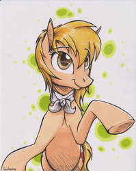 Size: 1024x1286 | Tagged: safe, artist:fanch1, oc, oc only, oc:dolly, earth pony, pony, abstract background, alcohol markers, female, mare, markers, raised hoof, solo, traditional art