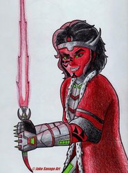 Size: 1024x1384 | Tagged: safe, artist:fires-storm, king sombra, human, g4, barely pony related, clothes, crossover, evil smile, grin, humanized, lightsaber, male, simple background, sith, smiling, solo, star wars, traditional art, weapon