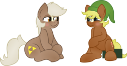 Size: 6159x3198 | Tagged: safe, artist:plone, quarter hearts, earth pony, pony, g4, absurd resolution, bedroom eyes, blushing, cute, epona, eponadorable, eye contact, female, hat, link, looking at each other, male, mare, ponified, quarterbetes, simple background, smiling, stallion, the legend of zelda, transparent background, vector