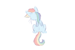 Size: 1280x853 | Tagged: safe, artist:heir-of-rick, rainbow dash, cat, g4, catified, colored sketch, female, rainbow cat, rear view, simple background, solo, species swap, whiskers, white background