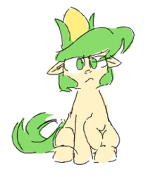 Size: 262x302 | Tagged: safe, artist:pochatochek, oc, oc only, earth pony, pony, corn, floppy ears, food, frown, looking at you, raised hoof, simple background, sitting, solo, white background