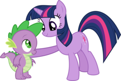 Size: 9577x6400 | Tagged: safe, artist:parclytaxel, spike, twilight sparkle, dragon, g4, my little pony: friendship is magic, owl's well that ends well, .svg available, absurd resolution, commission, outstretched hoof, raised hoof, simple background, transparent background, vector