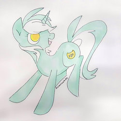 Size: 600x600 | Tagged: safe, artist:domino626, lyra heartstrings, pony, unicorn, g4, female, markers, no pupils, smiling, solo, traditional art