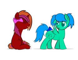 Size: 3300x2550 | Tagged: safe, artist:skyflys, oc, oc only, pegasus, pony, unicorn, best friends, blank flank, bow, female, filly, foal, high res, simple background, tongue out, transparent background