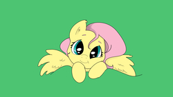 Size: 2981x1678 | Tagged: safe, artist:gingerthefox, fluttershy, pegasus, pony, g4, blanket, bust, cute, female, green background, head tilt, looking at you, portrait, shyabetes, simple background, smiling, solo, spread wings