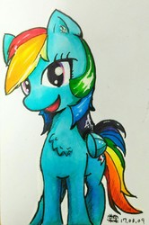 Size: 1448x2182 | Tagged: safe, artist:mr.candy_owo, rainbow dash, g4, female, simple background, solo, traditional art