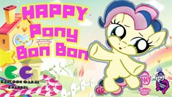 Size: 1280x720 | Tagged: safe, artist:gmstav, bon bon, sweetie drops, earth pony, pony, g4, adorabon, bootleg, cute, equestria girls logo, female, filly, filly bon bon, flash game, foal, joypony, pinkie pie hair, solo, this will end in death, this will end in murder, this will end in pain, this will end in pain and/or death, this will end in pain and/or tears and/or death, this will end in tears, this will end in tears and/or death, this will not end well, younger