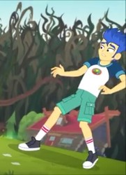 Size: 348x480 | Tagged: safe, screencap, flash sentry, equestria girls, g4, my little pony equestria girls: legend of everfree, camp everfree outfits, clothes, converse, male, shocked, shoes, shorts, sneakers, solo