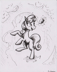 Size: 1743x2182 | Tagged: safe, artist:fanch1, sweetie belle, fairy, pixie, pony, unicorn, g4, forest, inked, sketch, smiling, traditional art