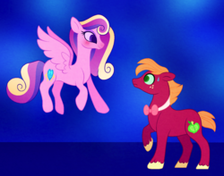 Size: 1271x1003 | Tagged: safe, artist:carouselunique, big macintosh, dean cadance, princess cadance, earth pony, pegasus, pony, series:sciset diary, equestria girls, g4, cadmac, collaboration, crack shipping, equestria girls ponified, male, pegasus cadance, ponified, shipping, straight