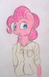 Size: 754x1194 | Tagged: safe, artist:madoctodad, pinkie pie, earth pony, anthro, g4, clothes, female, shirt, solo, traditional art